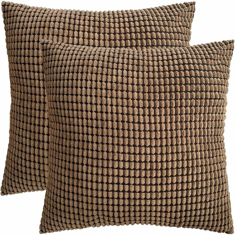 Fei Yu - Housse de coussin en velours côtelé 2 pièces (marron, 4545 cm)