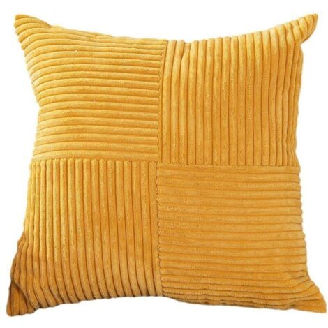 Housse de coussin en velours côtelé jaune 45x45 cm, rayée, moderne, décorative pour salon, chambre, canapé.