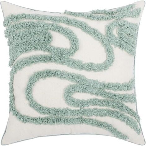 Housse de coussin en velours, housse de coussin décorative colorée, texturée, brodée avec franges, housse de coussin à pompons, pour salon, canapé, 45 x 45 cm, vert Sen-Bamboo Green