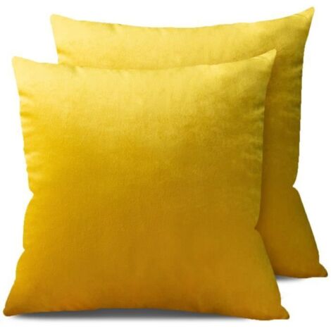 Housse de coussin en velours jaune moutarde - JEMIIPEE - Forme carrée - Unie - Pour usage intérieur