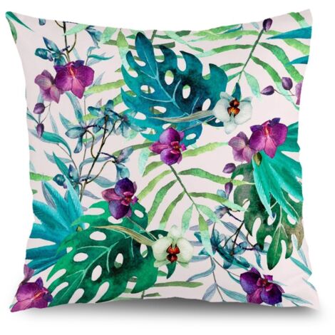 Housse de coussin extérieur fleurs printemps, décoration chaise banc jardin,50×50cm