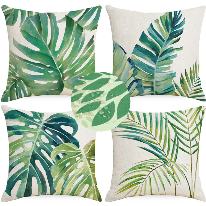 Shining House - Housse de Coussin Feuilles Tropicales 45 x 45 cm Feuille de Palmier Vert Polyester Lin Décoratif Taie d'oreiller pour Canapé Jardin