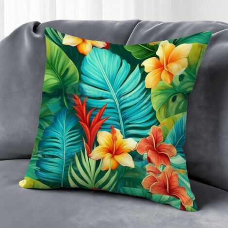 Housse de coussin feuilles vertes coton, décoration canapé-lit,45×45cm