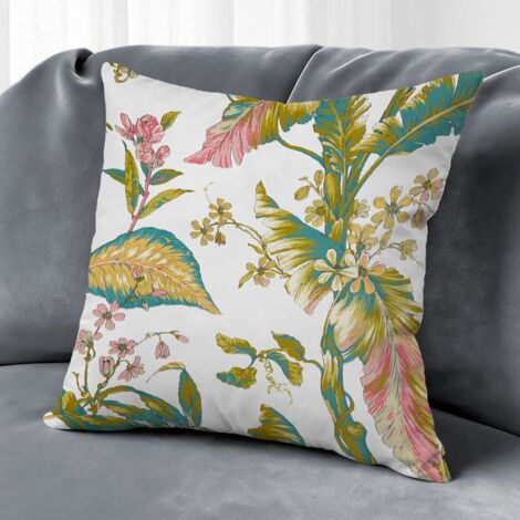 Housse de coussin feuilles vertes coton, décoration canapé,45×45cm