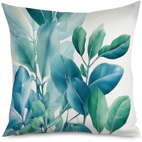 Housse de Coussin Feuilles Vertes, Décor Nature Maison
