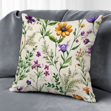 Housse de coussin feuilles vertes fleurs, décoration intérieur extérieur,50×50cm