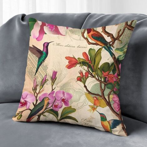 Housse de coussin feuilles vertes fleurs, décoration maison rustique,50×50cm