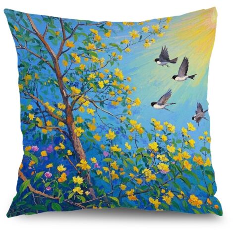 Housse de coussin fleurs bleu rose jaune, décoration canapé intérieur,40×40cm