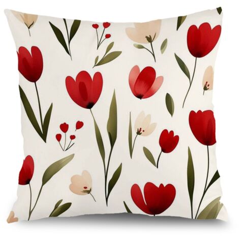Housse de coussin fleurs coton feuilles vertes, décoration canapé-lit,45×45cm