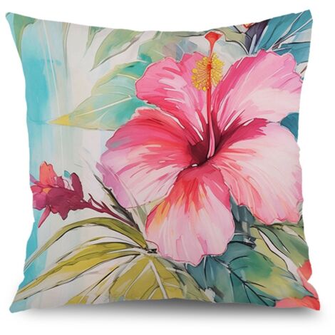 Housse de coussin fleurs coton feuilles vertes, décoration salon,40×40cm