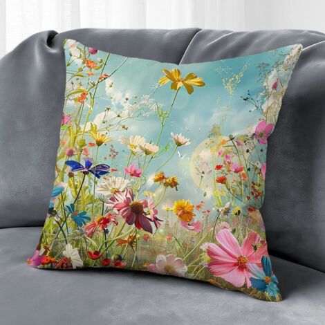 Housse de coussin fleurs extérieur, style rustique pour terrasse,40×40cm