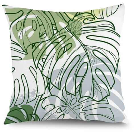 Housse de coussin fleurs feuilles vertes coton, décoration canapé-lit,40×40cm