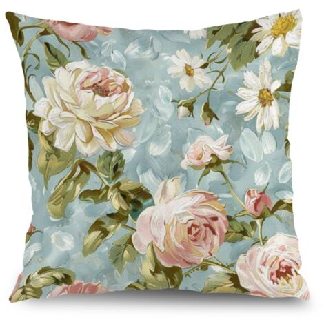 Housse de coussin fleurs jardin, décoration chaise banc extérieur maison,50×50cm