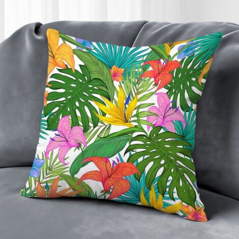 Housse de coussin fleurs jardin, décoration terrasse extérieur,50×50cm