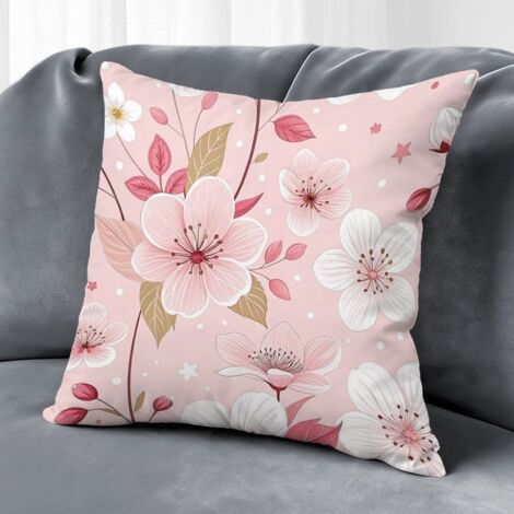 Housse de coussin fleurs papillons printemps été, feuilles vertes coton, décoration canapé-lit salon style ferme,50×50cm