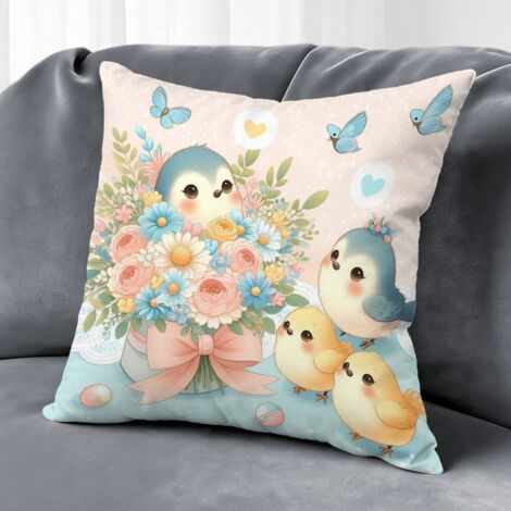 Housse de coussin fleurs printanières, décoration maison,45×45cm