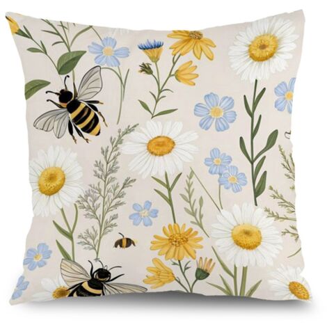 Housse de coussin fleurs printemps été, feuilles vertes pour canapé,45×45cm