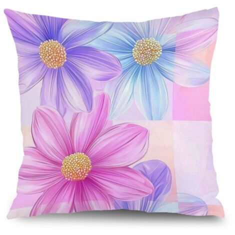 Housse de coussin floral bleu rose jaune, décoration maison rustique,50×50cm