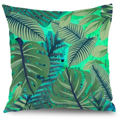 Housse de coussin floral feuilles vertes, décoration canapé maison,50×50cm