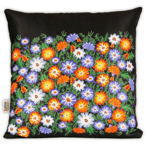 Housse de coussin folk Opole prairie fleurie noir
