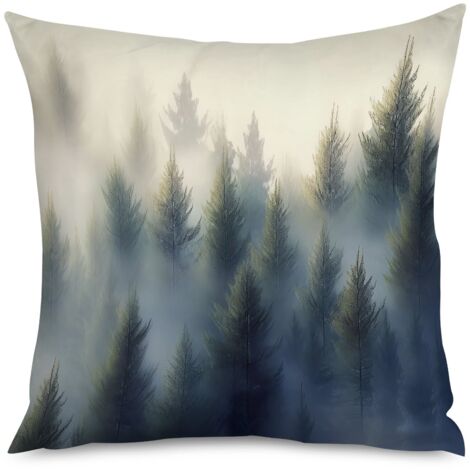 Housse de coussin forêt brumeuse, tons verts doux