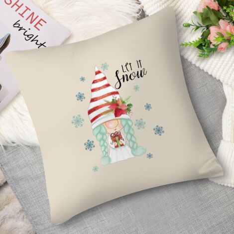 Housse de coussin forêt enneigée, gnome