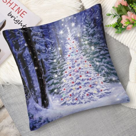 Housse de coussin forêt givrée
