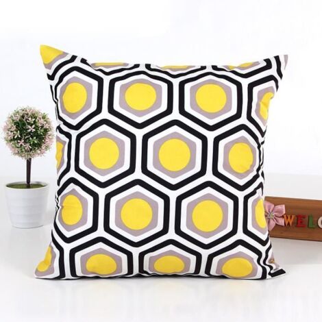 Housse de coussin géométrique jaune - Lot de 2 - Polyester - Lavable en machine