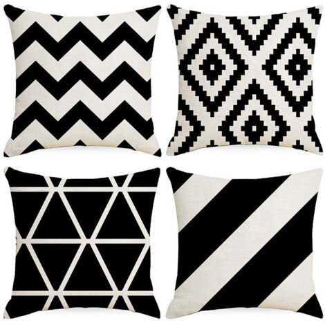 Housse de Coussin Géométrique Noire, 45x45 cm, Décoration Moderne pour Canapé, Salon, Chambre