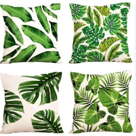 Housse de Coussin Imperméable 45x45 cm, Housse de Coussin de Jardin avec Motif Feuilles, Idéale pour Canapé et Meubles Extérieurs