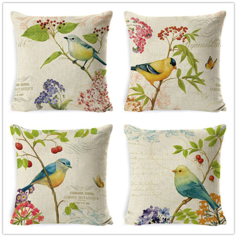 Housse de Coussin Imperméable, Lot de 4, Extérieur, Motif Oiseau Textile, Décoration de Jardin et Patio, 45x45 cm