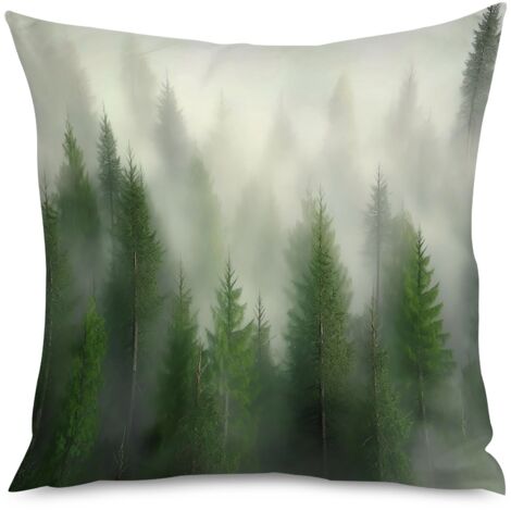 Housse de coussin imprimé forêt brumeuse, 50x50 cm