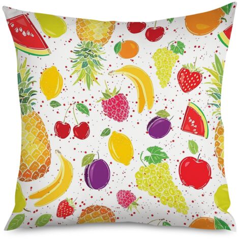 Housse de coussin imprimé fruits kawaii, 50x50 cm