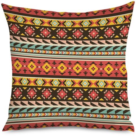 Housse de coussin imprimé tribal, rouge et noir