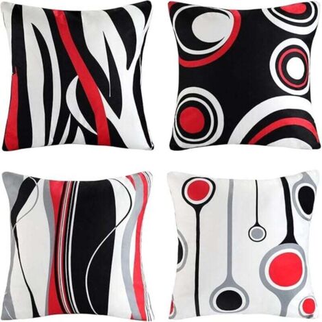 Housse de Coussin Irrégulière Géométrique Moderne Abstrait Rouge Noir Gris Blanc à Pois Taie d'oreiller Lot de 4 Velours Doux Acrylique Taie d'oreiller pour Canapé-lit Salon Décoratif 45x45 cm