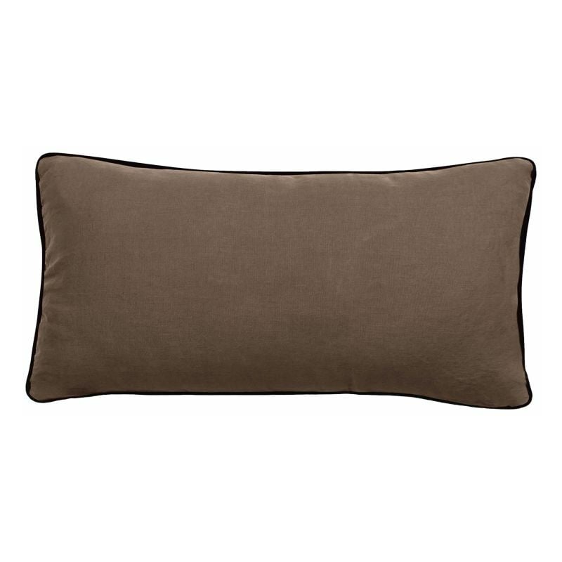 Vent Du Sud - Housse de coussin Lin lavé - Doublé coton lavé - Finition galon noir 'Prélude' Prélude Tabac - Housse de coussin 55 x 110 cm