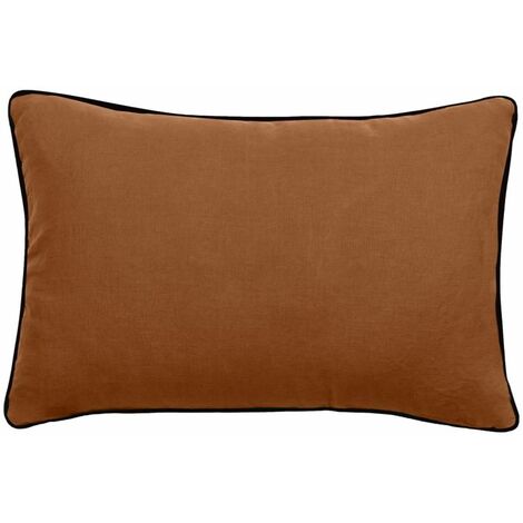 Housse de coussin Lin lavé - Doublé coton lavé - Finition galon noir "Prélude" Vent du sud - Prélude Terre cuite - Housse de coussin 55 x 80 cm