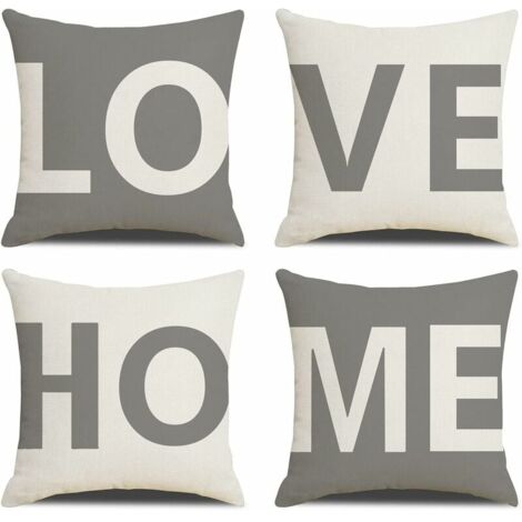 Housse De Coussin Lot de 4 45 x 45cm Love Home Coton et Lin Décoratif Taie d'oreiller pour Lit Voiture De La Maison Salon Chambre pour Canapé Chambre Jardin-LIAIKI