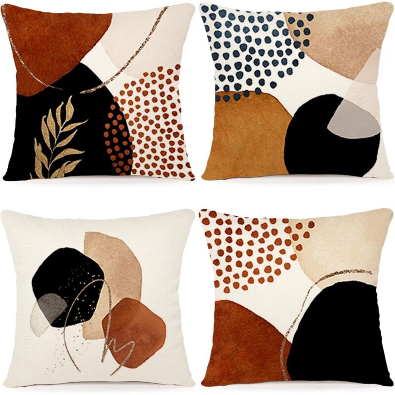 Longziming - Housse de Coussin, 45 x 45cm,Lot de 4 Housse Coussin en Lin Coussin de Canapé Moderne Boho Motif Abstrait pour Chambre Extérieur Housse