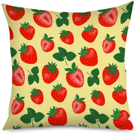 Housse de Coussin Motif Fraises Rouge