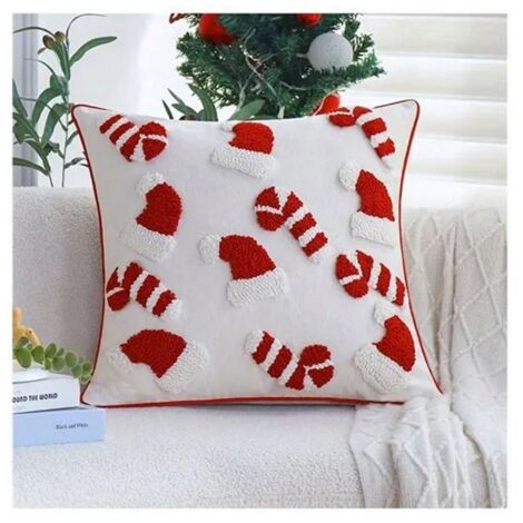 Housse de Coussin - Noël - 1pcs - Broderie Père Noël - 45x45cm - Rouge et Blanc