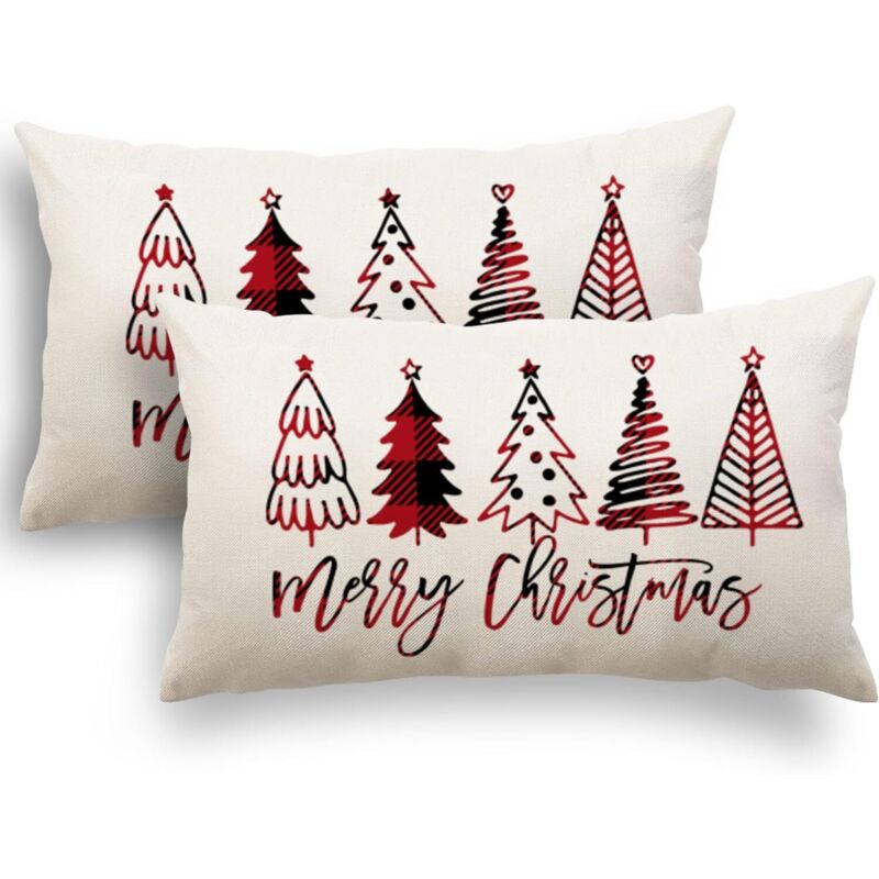 Housse de Coussin Noël 30x50 cm, Lot de 2, Motif Père Noël et Wapiti, Coton et Lin, Décoration de Noël