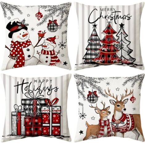 Housse de Coussin Noël 45x 45cm,Lot de 4 Moderne Taies d'oreiller Décoratif Canapé Coussin Canape pour Chambre, canapé, Chaise, Lit,Jardin
