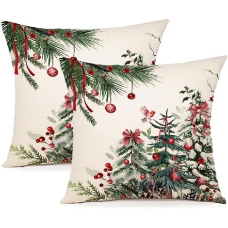Housse de Coussin Noel 45x45 Lot de 2 Housse Coussin Noel Deco Noel Coton et Lin Décoratif Taie d'oreiller pour Chambre, Nanapé, Chaise, Lit Decoration Noel 45 x 45 cm
