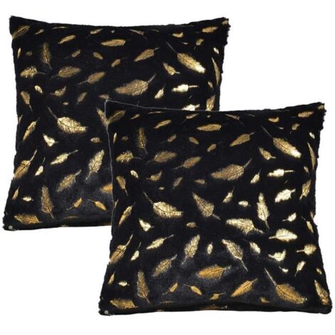 Housse de Coussin - Non spécifié - 43x43 cm - Noir - 2 pcs - Motifs en peluche avec plumes