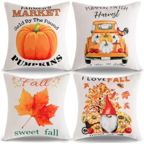 Housse de coussin, oreiller, coussin décoratif, lin, citrouille, récolte d'automne