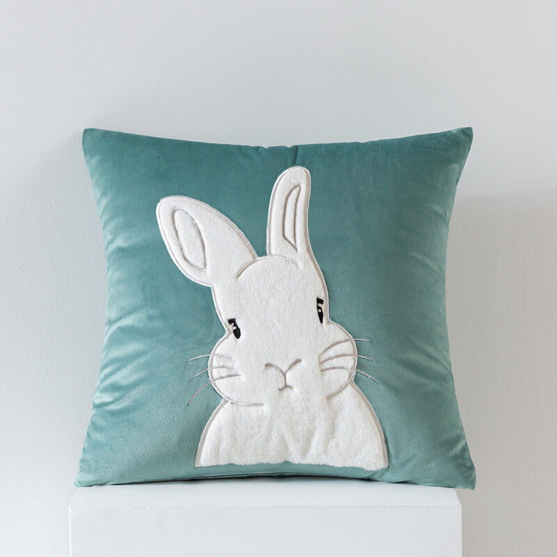 Housse de Coussin Pâques 45x45 Lapin Pâques Velours 1PCS Décoration Pâques Coussin Printemps Salon-Vert Lapin