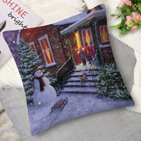 Housse de coussin paysage montagne enneigée