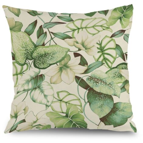 Housse de coussin plantes feuilles vertes, décoration canapé,50×50cm