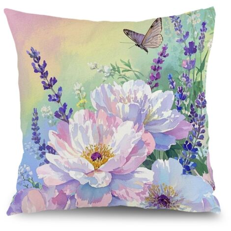 Housse de coussin plantes fleurs feuilles vertes, décoration canapé-lit rustique,45×45cm